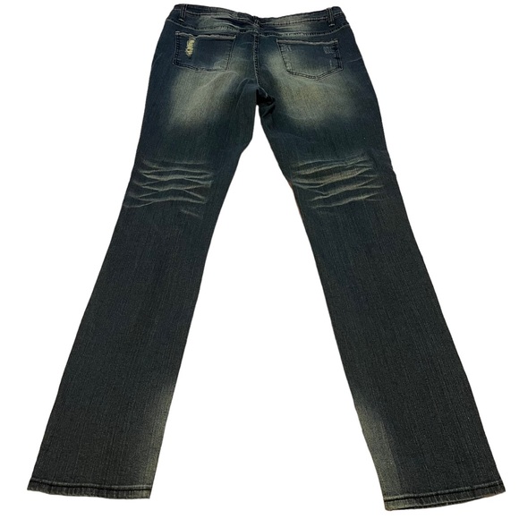 NWOT! Revolt Dark Denim Distressed Straight Leg Jeans, Juniors 15 - Picture 2 of 7